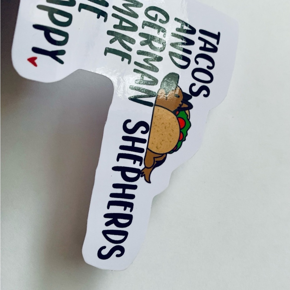 German Shepherd Dog Sticker, Tacos Happy, Kawaii GSD Decal 4 pcs - Picture 2 of 6